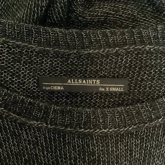 AllSaints Oversized Black Agnes Metallic Open Knit Sweater Dress SZ- XS - Picture 4 of 5